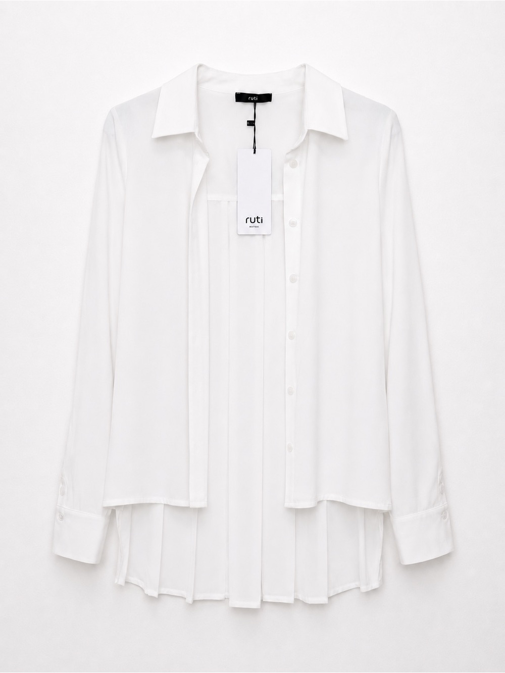 Ruti White Box Pleat Blouse High Low NWT Size S